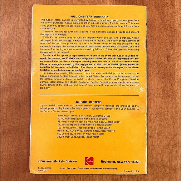 Vintage Kodak PartyTime Instant Camera User Instruction Manual Movie Prop - Picture 8 of 8